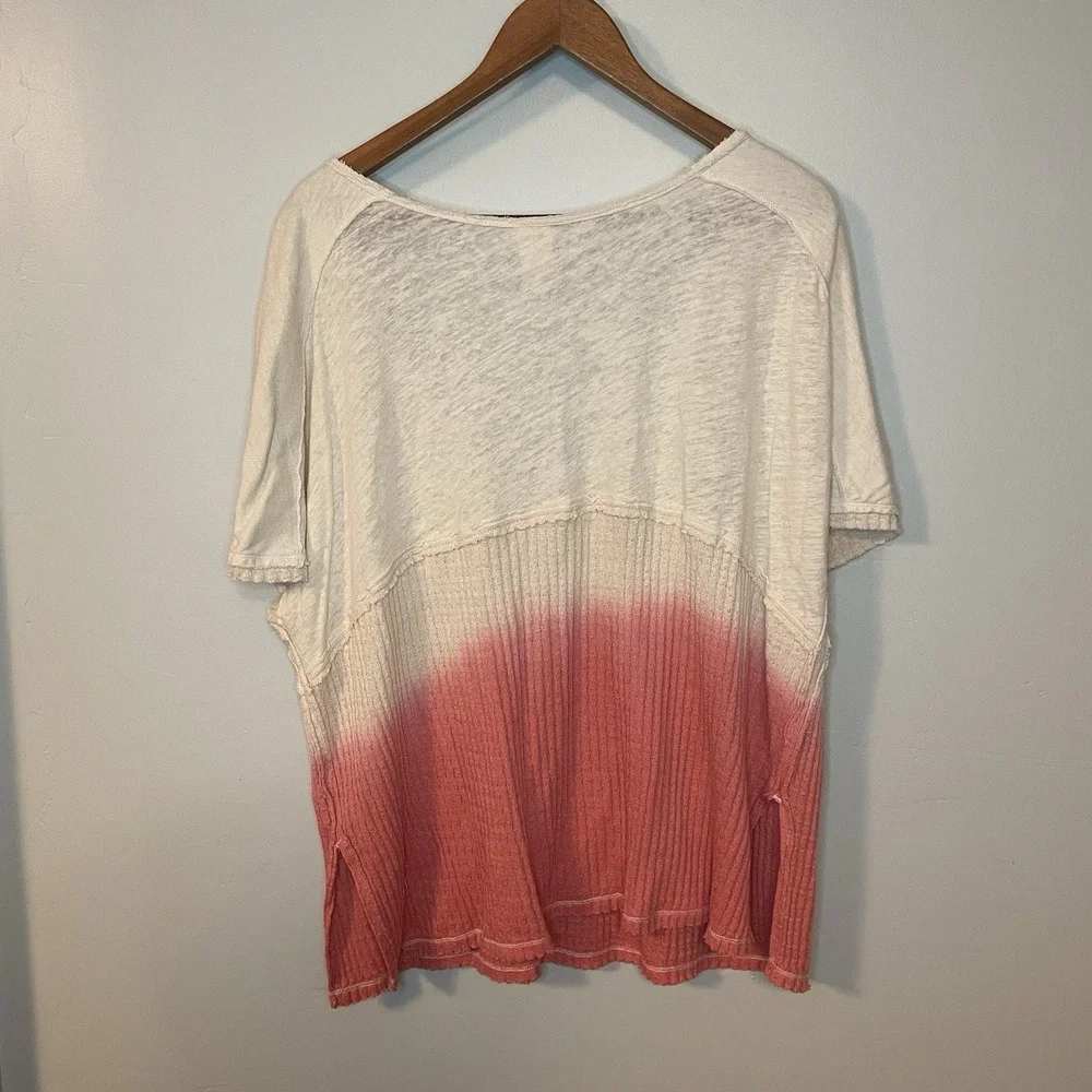 Free People We The Free Women Top Sz M Coral Ombre Sun Dial Oversized Scoop Neck